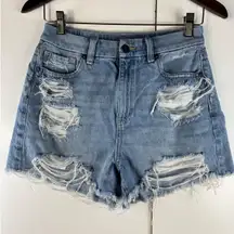 American Eagle Denim‎ Shorts High Waisted Distressed Rips Light Wash Size 4