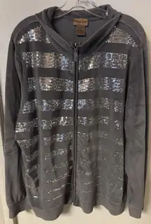 Midnight Velvet Women's Size 2X Gray Silver Embellishes Zip Up 2 pc Track Suit