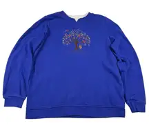 Breckenridge Cobalt Blue Sweatshirt Grandma Sweater Small‎ Tree Owl Red Birds
