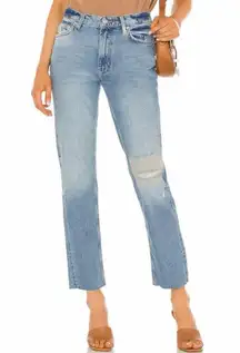 We The Free Vixen Distressed Cigarette Crop Jeans Raw Hem Blue 25