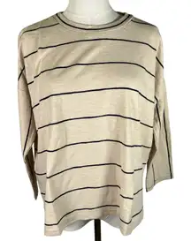 Lou & Grey Striped 3/4 Sleeve Top Womens XS Barely‎ Beige Top Relaxed New