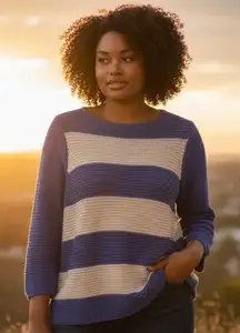 Chicos Horizontal Harley Stripe Sweater NWT Pullover Metallic Knit S $89 New‎ #