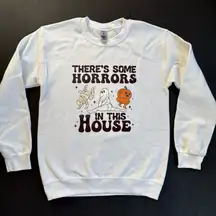 Halloween Sweatshirt Top Novelty Humor Horror In This House Mummy Ghost Pumpkin