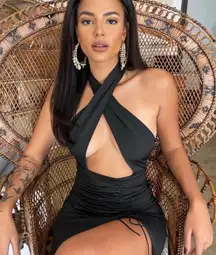 LEAU Black Cross Front Backless XS Halter Dress