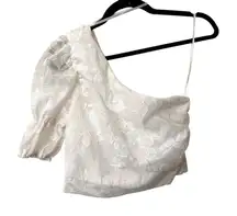 DO + BE One Sleeved Floral‎ Embroidered Cropped Top White NWT Small