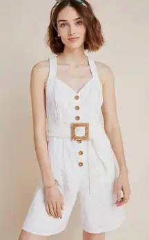 Anthropologie White Eyelet Button Front Sleeveless Romper NO BELT