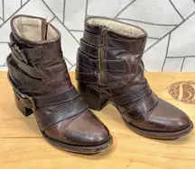 Freebird by Steven ESTES Boots Short Booties Buckle Brown Leather Womens Size 8