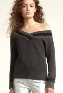 Rag‎ & Bone Sweater Women Small Black Gray Ribbed Knit Off The Shoulder Dawn