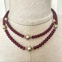 Avon Purple beaded faux Pearl long necklace