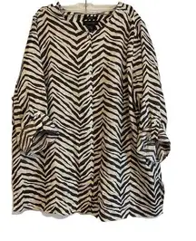 Tahari Linen Long Sleeve Zebra Print Button-Up Shirt Sz 2X XXL Women’s Cuffed