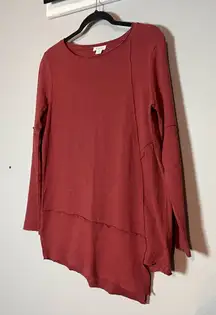Sundance Long Sleeve Shirt Asymmetrical Raw Hem Rust Orange Size XS Cotton
