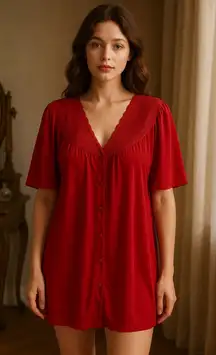 Vintage Vanity Fair Red Lace Pajama Top Women’s L | Button Up Nightgown Blouse