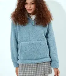 American Eagle Sweatshirt Sherpa Fleece 1/4 Zip pullover Blue Size Small Fuzzy