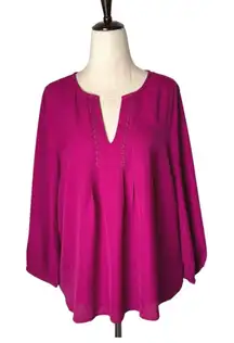 Collective Concepts Shirt Women XS Pink Balloon Sleeve V Neck Lace Detail Blouse