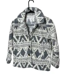 Billabong Womens Sherpa Fleece Jacket Geometric Print Button Front Collar Size S