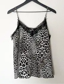 Lavender Brown Womens Lace Trim Tank Top Animal Print Cami V Neck Size M