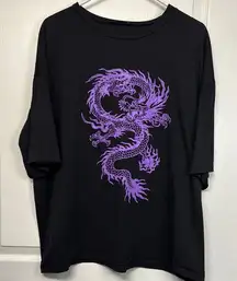 SHEIN Black Purple Dragon Short Sleeve Shirt Size Large EUC #2607