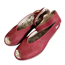 Fly London Yala perforated leather wedge peep-toe sandals in red 38