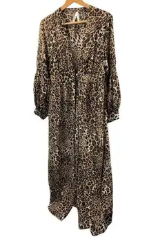 Truth NYC Leopard Maxi Sheer Duster, Swim Cover Up, Lingerie robe, size XL