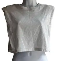 Aritzia Babaton Womens XS Gray Heathered Exaggerated Shoulder Boxy Crop Top Tee