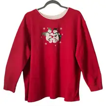 Vintage Classic Elements Embroidered Snowman Family Red Sweatshirt. SZ. 24/26W