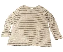 J. Jill women’s ribbed textured V neck tunic top gray patch pockets striped Sz L