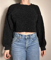 Wild Fable Black Cropped Crewneck Sherpa Sweatshirt Size Small