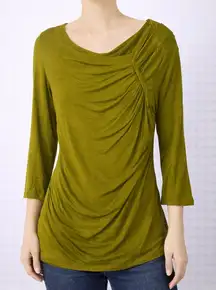 Chic Olive Green Draped Women's Blouse