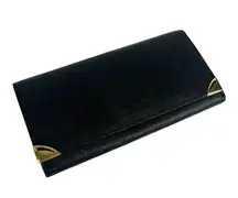 VTG Authentic Givenchy Long WALLET Leather Bifold Clutch Mens Womens Black Gold