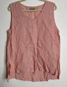 Flax Linen Tank Top Women's Medium Coral Striped‎ Sleeveless Lightweight Casual