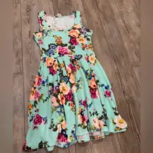 White Mark - Size M mint green and floral fit & flare dress
