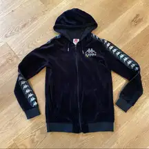 Kappa 222 Banda Stech Zip Velour Hoodie in Black Smoke