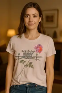 NWT Johnny Was For Love and Liberty Crown and Dagger Tee Light Pink Size Medium