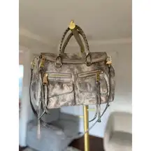 Aimee Kestenberg Distressed Metallic Leather Satchel Crossbody Gold Gray