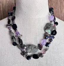 Vintage Maya Evangelista Gemstone Necklace Japanese Pearl Amethyst‎ Labradorite
