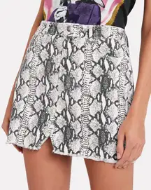 Frame Le Mini Skirt Denim Python Snake‎ Animal Print Grey White Size 28