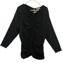 Michael Kors Black Ruched Gathered Long Sleeve Mini Dress Size 2X NWT‎