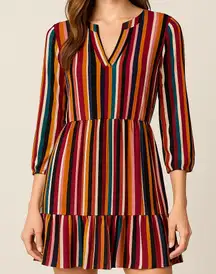 Veronica M Multicolor Striped Drop Waist Mini Dress