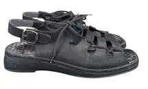 Rieker Black Leather Lace Up Slingback Sandals Women's Size‎ 10 EU 42