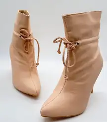 Allegrak Ankle Boots Womens 6 Tan Pointed Toe‎ Stiletto Heel Booties Drawstring