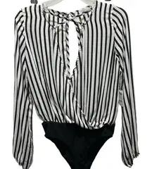 Charlotte Russe Black and White Striped Bodysuit size XS NWT