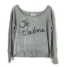 Black Poppy | Je T'aime I Love You Gray Slouchy Acrylic Sweater L