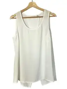 New York & Company White Chiffon Split Back Tank Top M