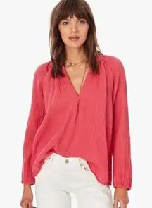 Xirena SZ XL Camila Gauze Top Coral Popover Blouse Long Sleeve