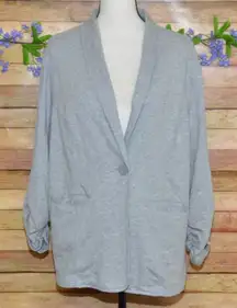 Susan Graver Ladies Gray Cardigan Sweater Size XL Ruched Sleeves Pockets Casual