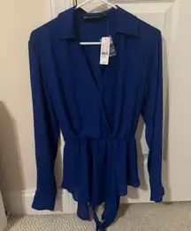 New York and Company blue long sleeve blouse medium NWT