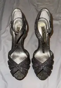 Nina New York Heels Sparkly Silver Glitter 7