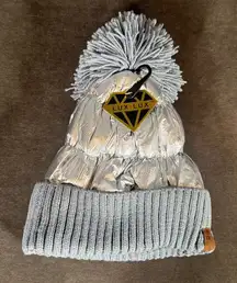 Adult Lux Lux Silver Puffer Beanie with Pom One Size fits Most NEW