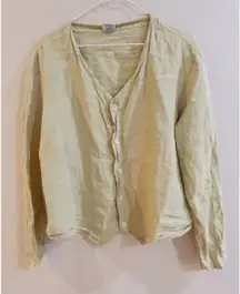 CP Shades Sausalito Linen Cardigan Button Up V Neck Light Celery Green Size L