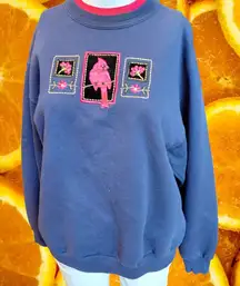 Top Stitch by Morning Sun Navy Blue Cardinal Bird Embroidered Size M